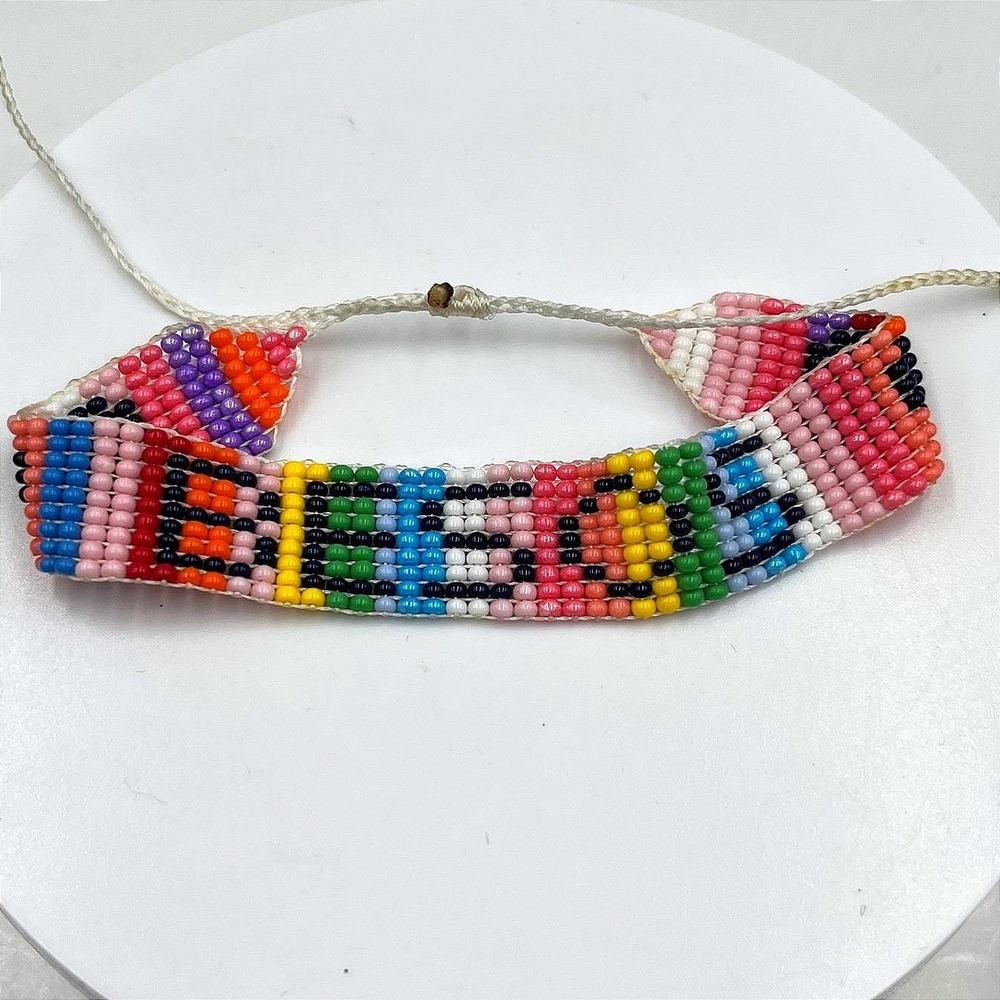 Vintage Colorful Beaded Friendship Bracelet Seed Bead Woven Boho Tribal Style‎